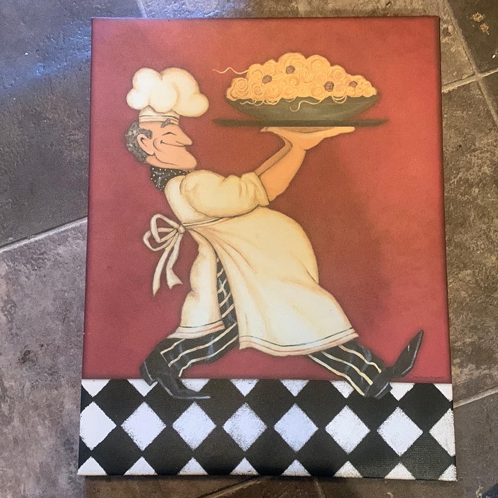 Spaghetti chef canvas wall hanging